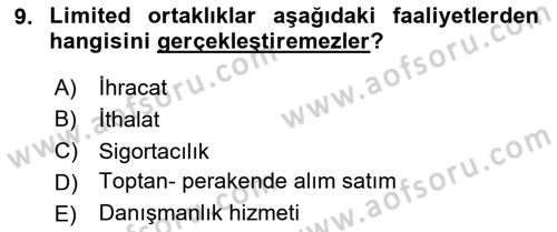 Ticaret Hukukuna Giriş Dersi 2023 - 2024 Yılı (Final) Dönem Sonu Sınav Soruları 9. Soru