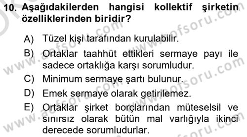Ticaret Hukukuna Giriş Dersi 2023 - 2024 Yılı Yaz Okulu Sınav Soruları 10. Soru