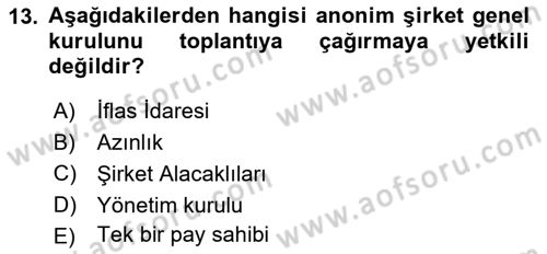 Ticaret Hukukuna Giriş Dersi 2023 - 2024 Yılı Yaz Okulu Sınav Soruları 13. Soru