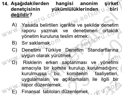 Ticaret Hukukuna Giriş Dersi 2023 - 2024 Yılı Yaz Okulu Sınav Soruları 14. Soru