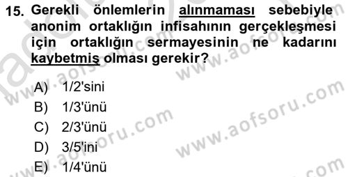 Ticaret Hukukuna Giriş Dersi 2023 - 2024 Yılı Yaz Okulu Sınav Soruları 15. Soru