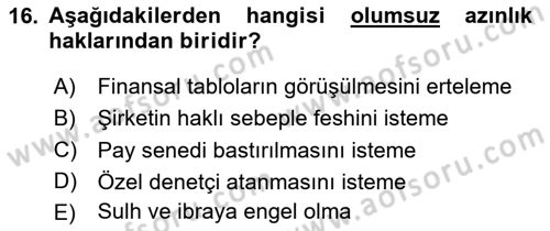 Ticaret Hukukuna Giriş Dersi 2023 - 2024 Yılı Yaz Okulu Sınav Soruları 16. Soru