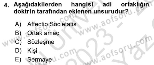 Ticaret Hukukuna Giriş Dersi 2023 - 2024 Yılı Yaz Okulu Sınav Soruları 4. Soru