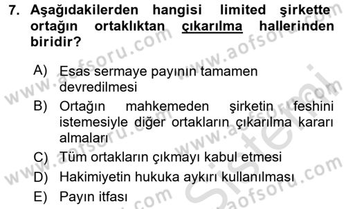 Ticaret Hukukuna Giriş Dersi 2023 - 2024 Yılı Yaz Okulu Sınav Soruları 7. Soru