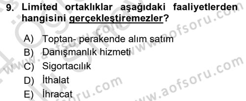 Ticaret Hukukuna Giriş Dersi 2023 - 2024 Yılı Yaz Okulu Sınav Soruları 9. Soru