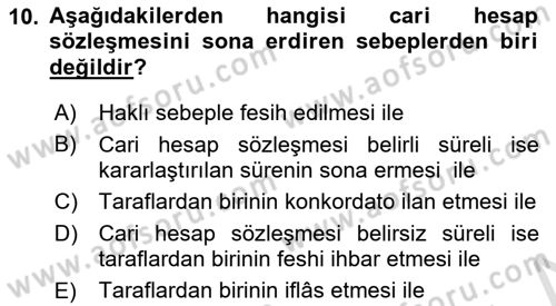 Ticaret Hukukuna Giriş Dersi 2024 - 2025 Yılı (Vize) Ara Sınav Soruları 10. Soru