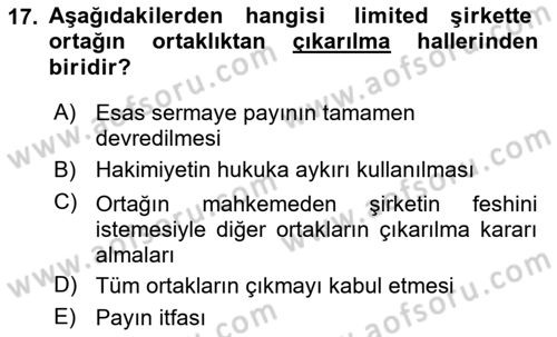 Ticaret Hukukuna Giriş Dersi 2024 - 2025 Yılı (Vize) Ara Sınav Soruları 17. Soru