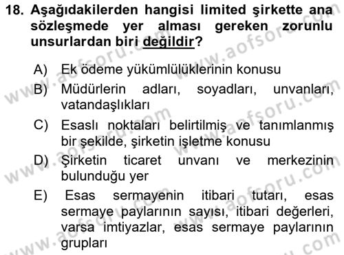 Ticaret Hukukuna Giriş Dersi 2024 - 2025 Yılı (Vize) Ara Sınav Soruları 18. Soru