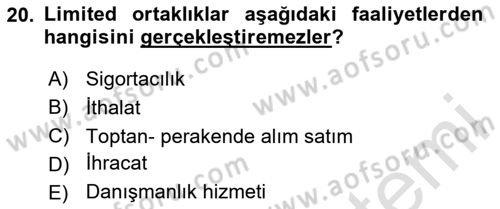 Ticaret Hukukuna Giriş Dersi 2024 - 2025 Yılı (Vize) Ara Sınav Soruları 20. Soru