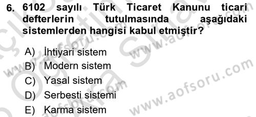 Ticaret Hukukuna Giriş Dersi 2024 - 2025 Yılı (Vize) Ara Sınav Soruları 6. Soru
