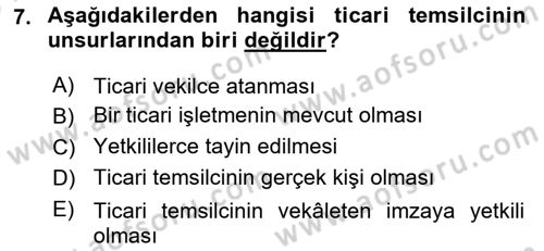 Ticaret Hukukuna Giriş Dersi 2024 - 2025 Yılı (Vize) Ara Sınav Soruları 7. Soru