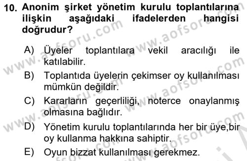 Ticaret Hukukuna Giriş Dersi 2024 - 2025 Yılı (Final) Dönem Sonu Sınav Soruları 10. Soru