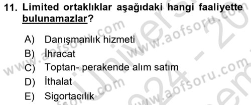 Ticaret Hukukuna Giriş Dersi 2024 - 2025 Yılı (Final) Dönem Sonu Sınav Soruları 11. Soru