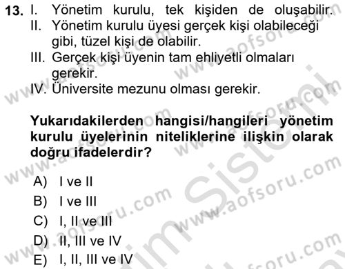 Ticaret Hukukuna Giriş Dersi 2024 - 2025 Yılı (Final) Dönem Sonu Sınav Soruları 13. Soru