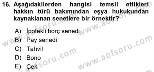 Ticaret Hukukuna Giriş Dersi 2024 - 2025 Yılı (Final) Dönem Sonu Sınav Soruları 16. Soru
