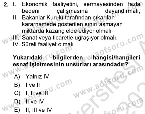 Ticaret Hukukuna Giriş Dersi 2024 - 2025 Yılı (Final) Dönem Sonu Sınav Soruları 2. Soru