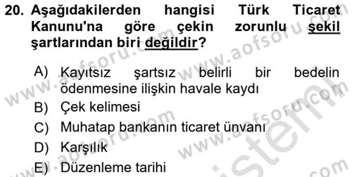 Ticaret Hukukuna Giriş Dersi 2024 - 2025 Yılı (Final) Dönem Sonu Sınav Soruları 20. Soru