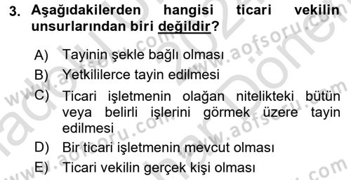 Ticaret Hukukuna Giriş Dersi 2024 - 2025 Yılı (Final) Dönem Sonu Sınav Soruları 3. Soru