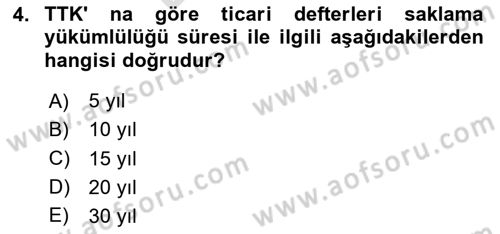 Ticaret Hukukuna Giriş Dersi 2024 - 2025 Yılı (Final) Dönem Sonu Sınav Soruları 4. Soru