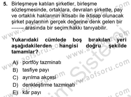 Ticaret Hukukuna Giriş Dersi 2024 - 2025 Yılı (Final) Dönem Sonu Sınav Soruları 5. Soru
