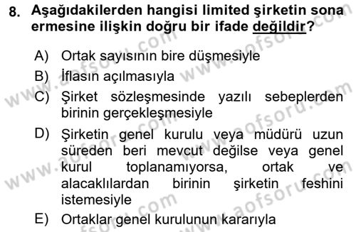 Ticaret Hukukuna Giriş Dersi 2024 - 2025 Yılı (Final) Dönem Sonu Sınav Soruları 8. Soru