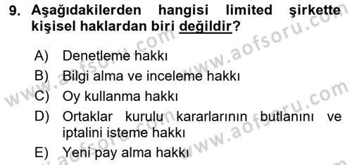 Ticaret Hukukuna Giriş Dersi 2024 - 2025 Yılı (Final) Dönem Sonu Sınav Soruları 9. Soru