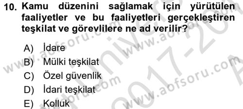 Özel Güvenlik Hukuku 1 Dersi Ara Sınavı Deneme Sınav Soruları 10. Soru