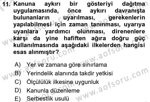 Özel Güvenlik Hukuku 1 Dersi Ara Sınavı Deneme Sınav Soruları 11. Soru