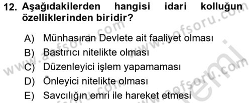 Özel Güvenlik Hukuku 1 Dersi Ara Sınavı Deneme Sınav Soruları 12. Soru