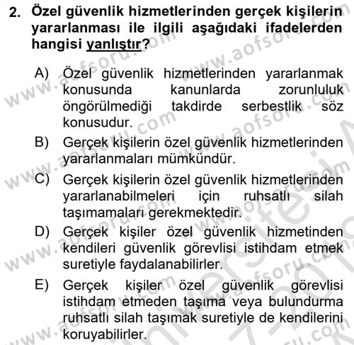 Özel Güvenlik Hukuku 1 Dersi Ara Sınavı Deneme Sınav Soruları 2. Soru
