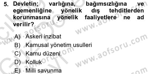 Özel Güvenlik Hukuku 1 Dersi Ara Sınavı Deneme Sınav Soruları 5. Soru