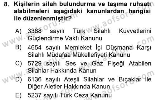 Özel Güvenlik Hukuku 1 Dersi 2017 - 2018 Yılı (Vize) Ara Sınav Soruları 8. Soru