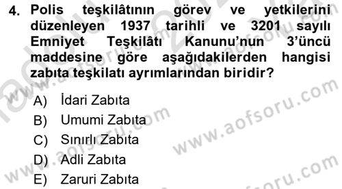 Özel Güvenlik Hukuku 1 Dersi 2020 - 2021 Yılı Yaz Okulu Sınav Soruları 4. Soru