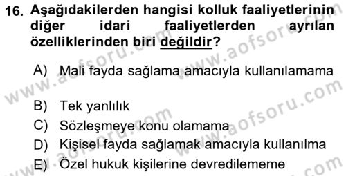 Özel Güvenlik Hukuku 1 Dersi Ara Sınavı Deneme Sınav Soruları 16. Soru