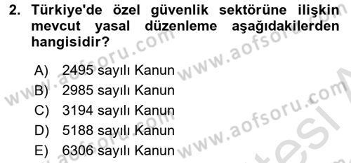 Özel Güvenlik Hukuku 1 Dersi Ara Sınavı Deneme Sınav Soruları 2. Soru