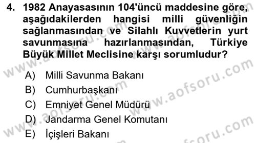 Özel Güvenlik Hukuku 1 Dersi Ara Sınavı Deneme Sınav Soruları 4. Soru