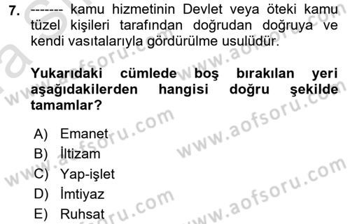Özel Güvenlik Hukuku 1 Dersi Ara Sınavı Deneme Sınav Soruları 7. Soru