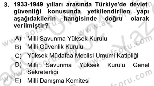 Özel Güvenlik Hukuku 1 Dersi 2021 - 2022 Yılı Yaz Okulu Sınav Soruları 3. Soru