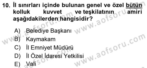 Özel Güvenlik Hukuku 1 Dersi 2022 - 2023 Yılı (Vize) Ara Sınav Soruları 10. Soru