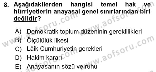 Özel Güvenlik Hukuku 1 Dersi 2022 - 2023 Yılı (Vize) Ara Sınav Soruları 8. Soru
