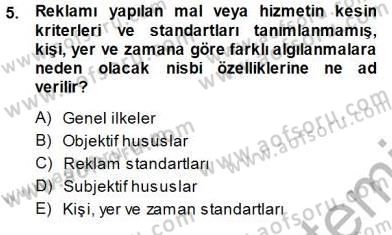 Tüketici Hukuku Dersi 2013 - 2014 Yılı (Final) Dönem Sonu Sınav Soruları 5. Soru