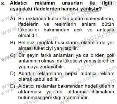Tüketici Hukuku Dersi 2014 - 2015 Yılı (Final) Dönem Sonu Sınav Soruları 8. Soru