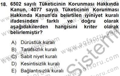Tüketici Hukuku Dersi 2015 - 2016 Yılı (Vize) Ara Sınav Soruları 18. Soru