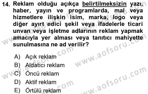Tüketici Hukuku Dersi 2017 - 2018 Yılı (Vize) Ara Sınav Soruları 14. Soru