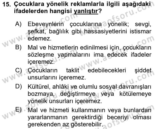 Tüketici Hukuku Dersi 2017 - 2018 Yılı (Vize) Ara Sınav Soruları 15. Soru