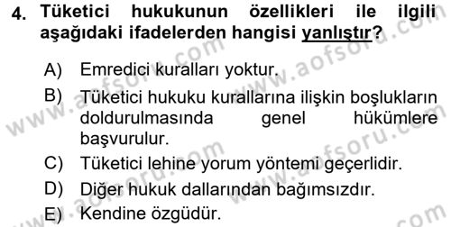 Tüketici Hukuku Dersi 2017 - 2018 Yılı (Vize) Ara Sınav Soruları 4. Soru