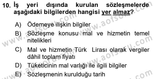 Tüketici Hukuku Dersi 2017 - 2018 Yılı (Final) Dönem Sonu Sınav Soruları 10. Soru