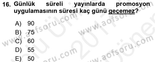 Tüketici Hukuku Dersi 2017 - 2018 Yılı (Final) Dönem Sonu Sınav Soruları 16. Soru