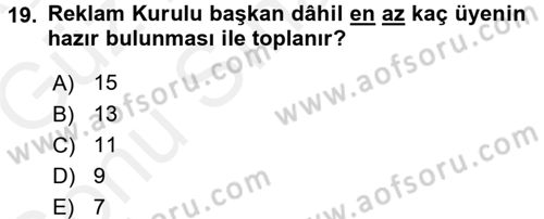 Tüketici Hukuku Dersi 2017 - 2018 Yılı (Final) Dönem Sonu Sınav Soruları 19. Soru