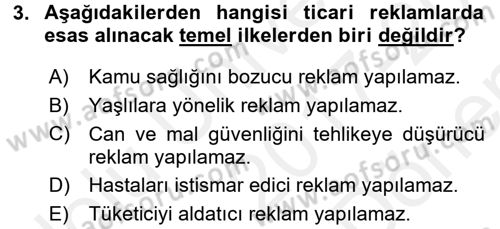 Tüketici Hukuku Dersi 2017 - 2018 Yılı (Final) Dönem Sonu Sınav Soruları 3. Soru